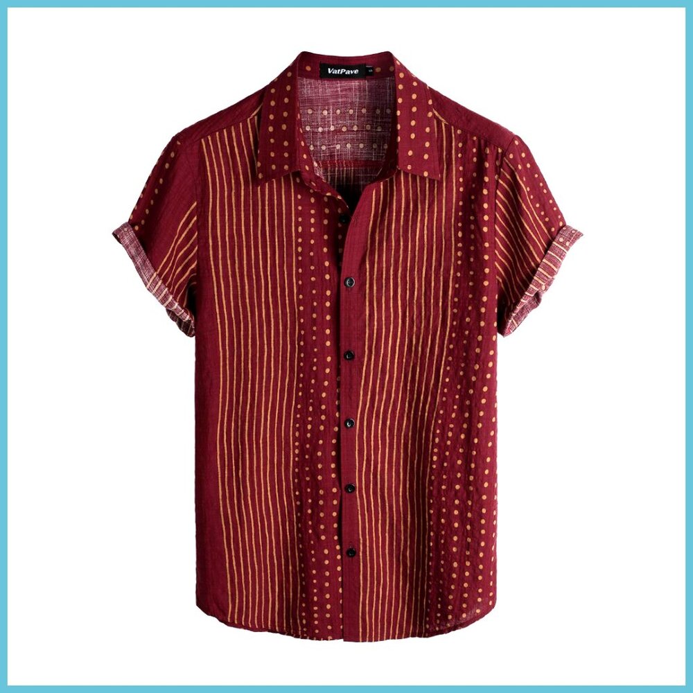 Cotton Short Sleeve Button Down Shirt Regular Fit Hawaiian Style